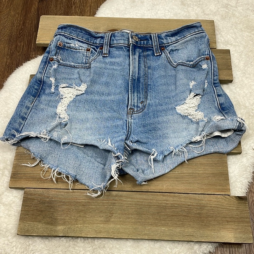 Abercrombie & Fitch Curve Love Distressed High Rise Mom Shorts